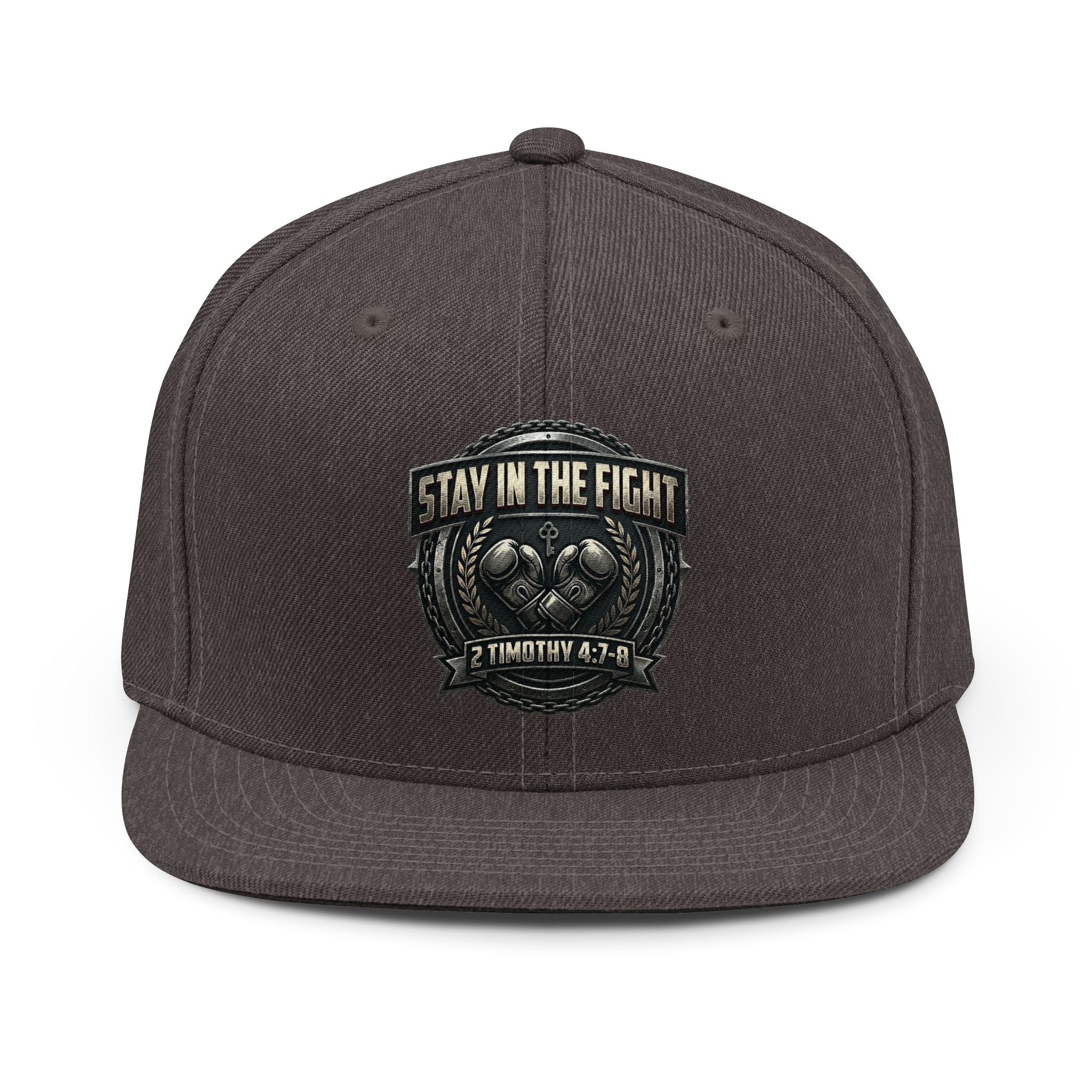 Stay in the Fight Snapback Hat — 2 Timothy 4:7-8 Inspirational Cap