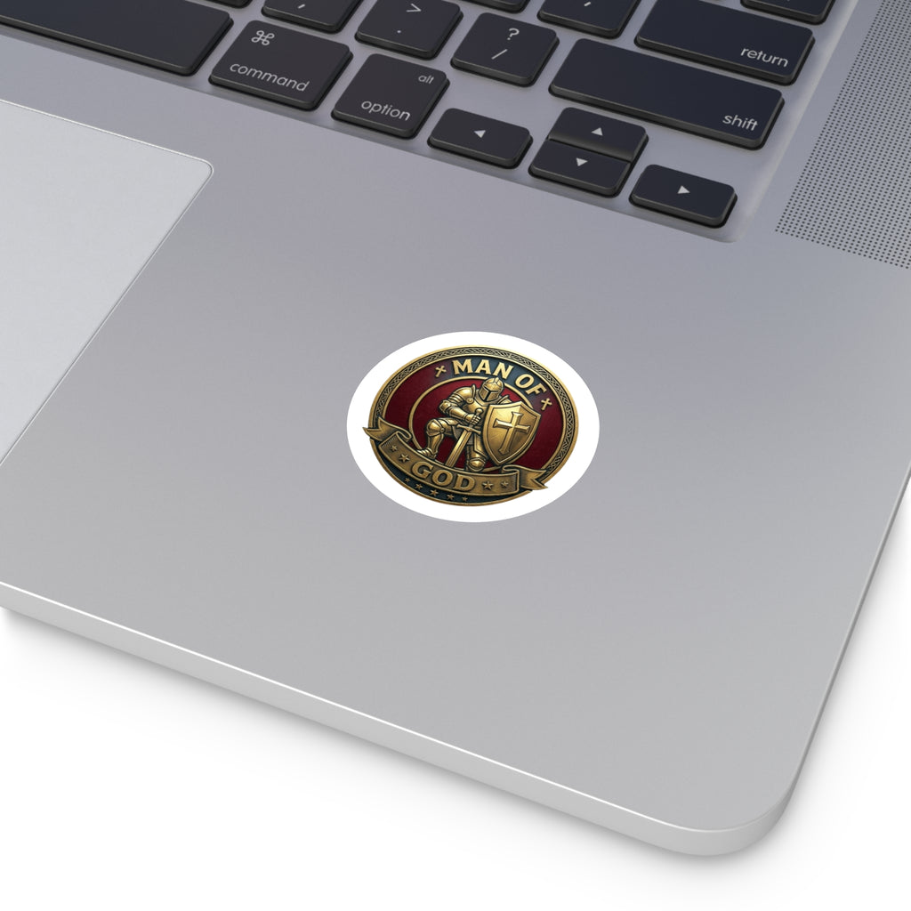 Man of God Round Vinyl Sticker — Knight Crusader Faith Emblem