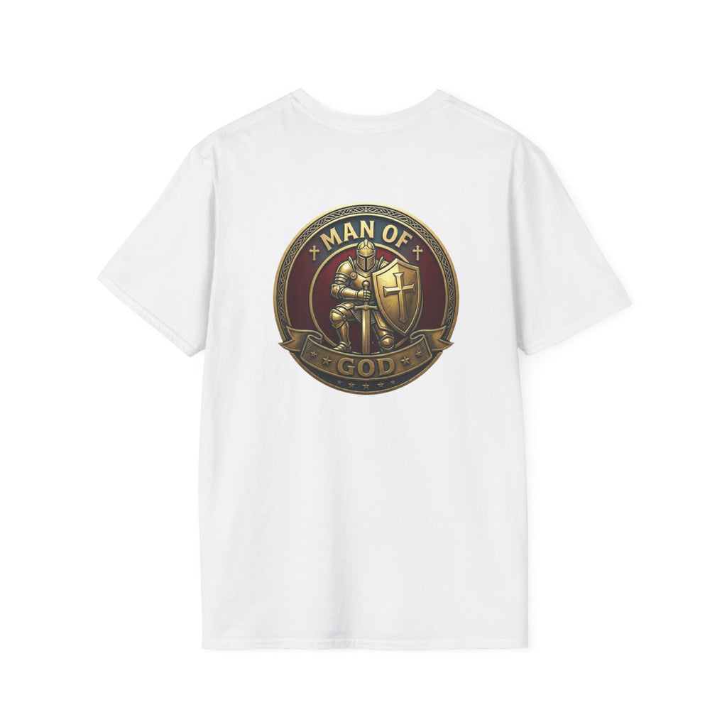 Man of God T-Shirt — Full Armor Knight Graphic Tee with T.G.F. Chest Print